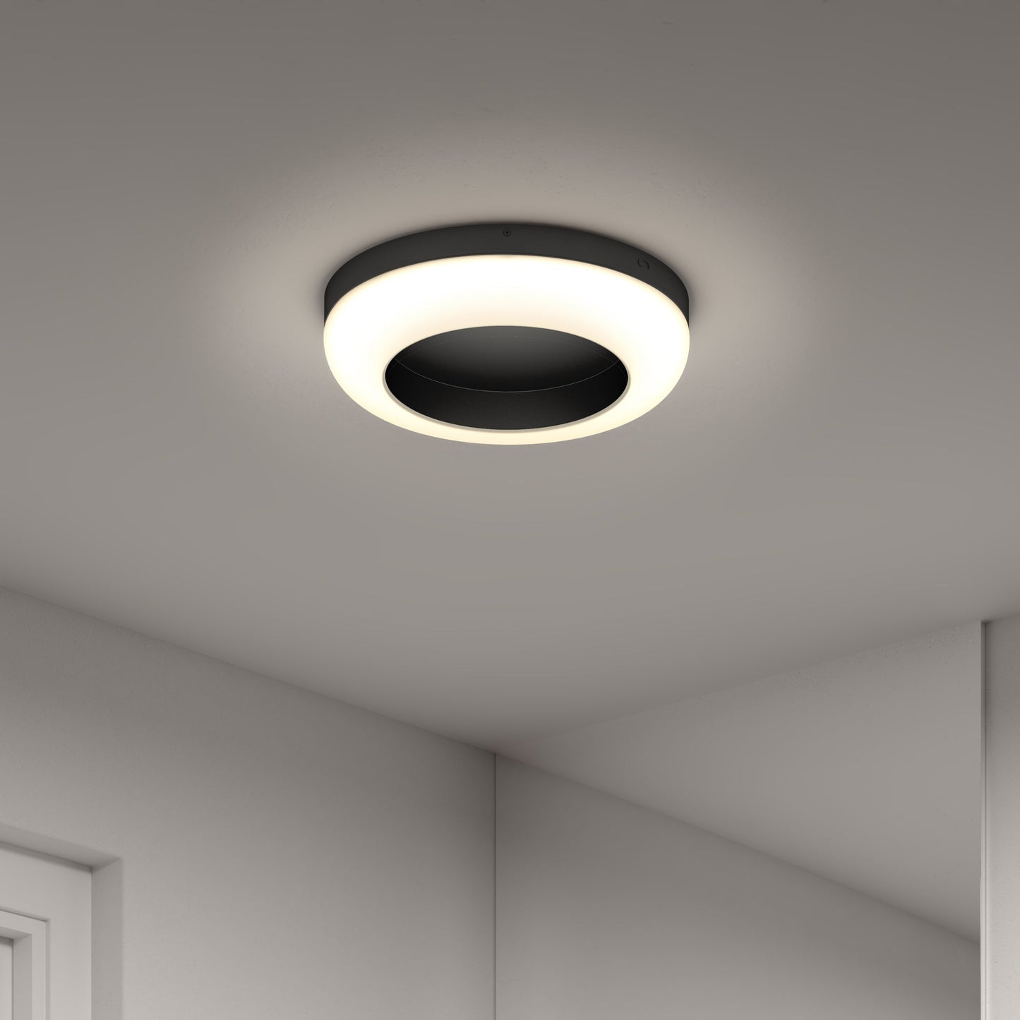 The Artika-CAN-dev Louka 15 in. modern LED flush mount light 5 CCT features a glowing white ring, adding elegant style to any minimalist room. Adjustable white hues let you create the perfect ambiance for every setting.