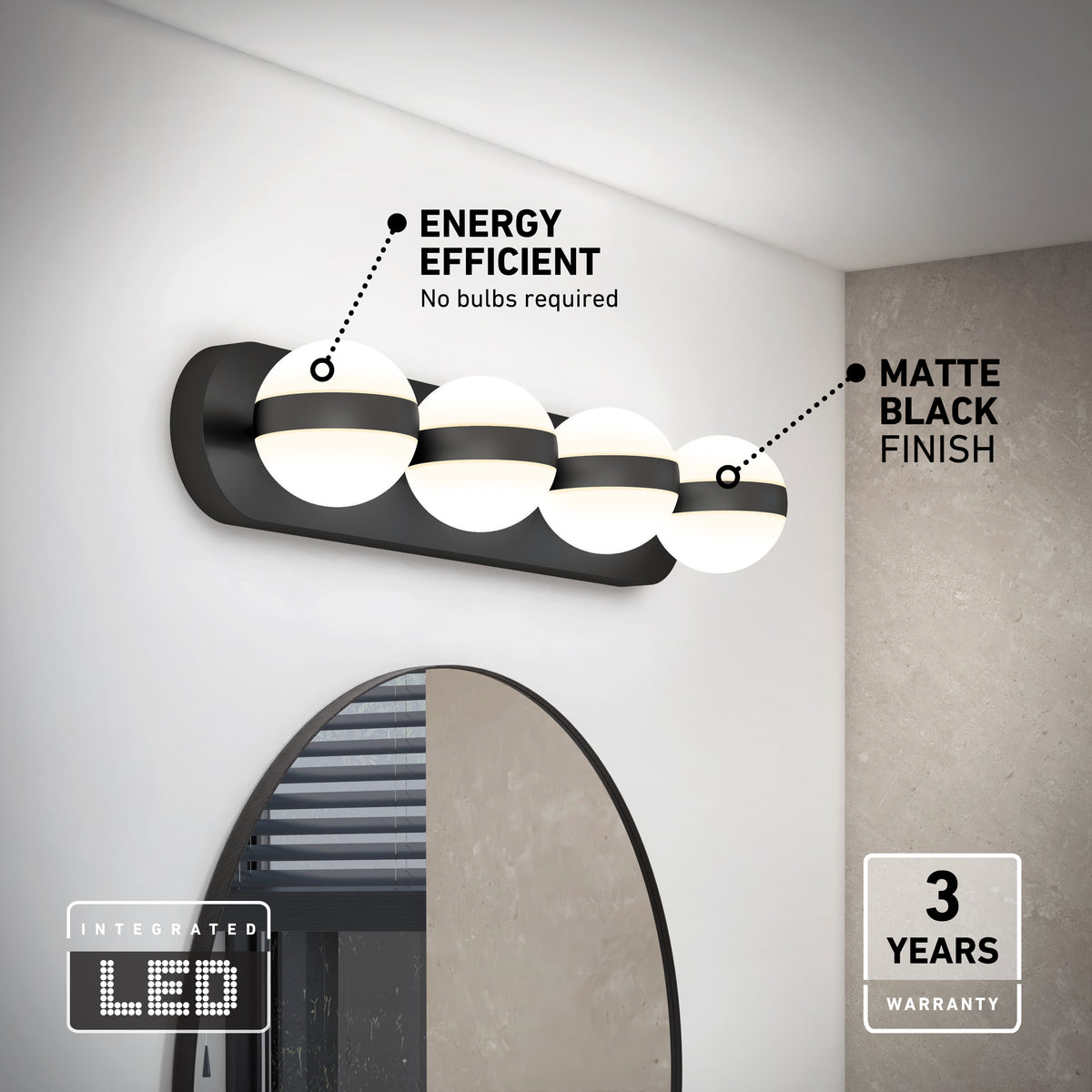 Baldric 27-in (69 cm) 4-Light Modern LED 3-CCT Vanity Light for Bathroom