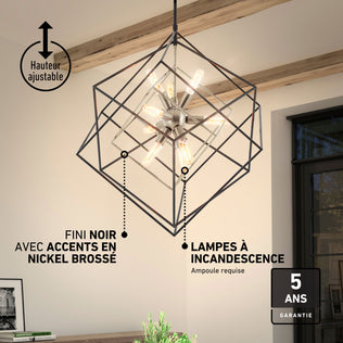 Artika’s Imperium 9-light chandelier features exposed bulbs, adjustable height, and comes with a five-year warranty.