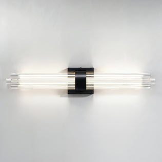 Artika Dorado 27 in. 1-Light LED Wall Vanity 5CCT features a central black mount and glowing tubes, ideal for bathroom lighting.