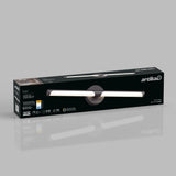 A black rectangular box with an image of a modern LED bathroom vanity light on the front, branded artika. The packaging includes product information and features a sleek, minimalist light fixture.