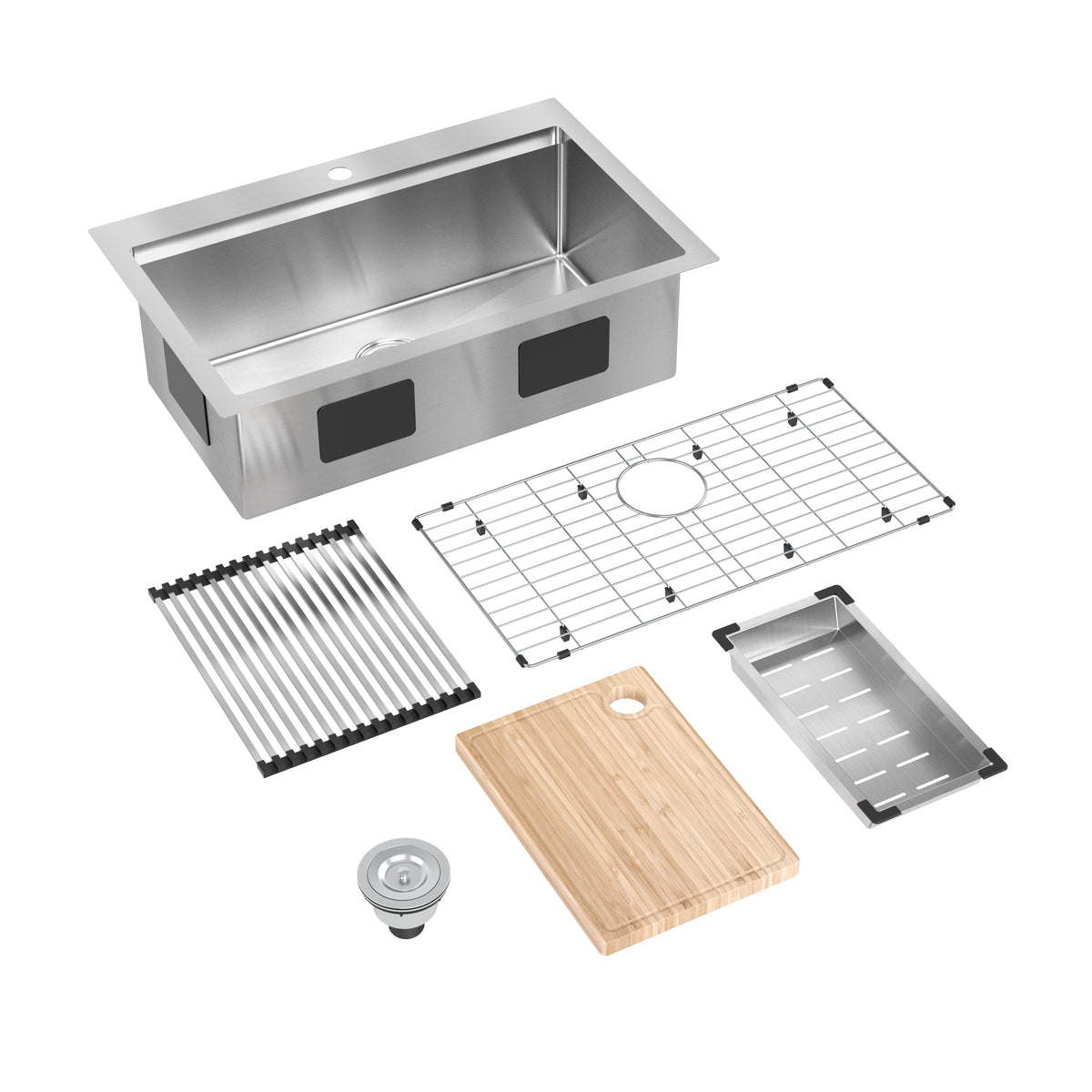 Newport 33 in. single bowl stainless steel workstation sink
