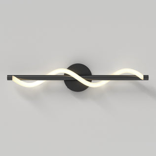 The Artika Neon modern LED bathroom vanity light 5 CCT features a sleek black base and glowing wavy tube for a modern look.