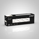 A rectangular black box for an Artika LED light fixture called Ona. The packaging shows an image of the wave-shaped fixture, product details, and branding on a white-gray background.