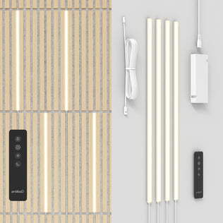Artika Lumilok LED Wall Panel Light for Sonolok shown with remote and LED strip components displayed on the side.
