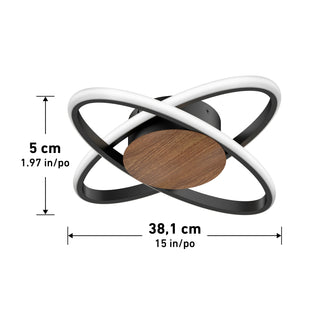 Artika Atomic 15 in. Modern LED ceiling light, adjustable color, 5 cm tall, 38 cm wide. Dimensions clearly labeled.