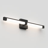 A modern wall-mounted light fixture with a long horizontal rectangular LED bar and a central black mounting base, emitting a bright white light against a plain white wall.