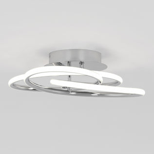The Artika Swirl Butterfly LED contemporary flush mount light features a circular chrome base with intertwined glowing loops in a minimalist design. This dimmable ceiling fixture offers stylish, adjustable illumination.