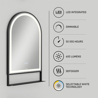 Artika Arturo 20″x32″ LED mirror with shelf, dimmable 3 CCT, 600 lumens, defogger; lasts 50,000 hrs.