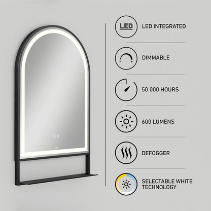 Artika Arturo 20″x32″ LED mirror with shelf, dimmable 3 CCT, 600 lumens, defogger; lasts 50,000 hrs.