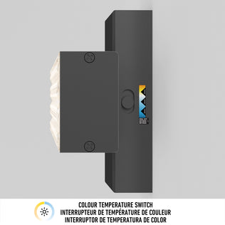 Artika’s Adeline modern LED bathroom vanity light 3 CCT, shown from above, features a side color-temperature switch and a rectangular design.