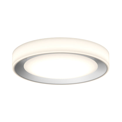 The Artika Cooper LED flush mount light features a modern round design, smooth white finish, and central illuminated area. Includes remote control.