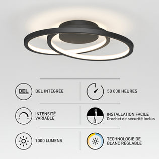 Artika Salto 14 in. Modern LED flush mount ceiling light: 1000 lumens, tunable, dimmable, 50,000-hour lifespan, integrated LED, easy installation.