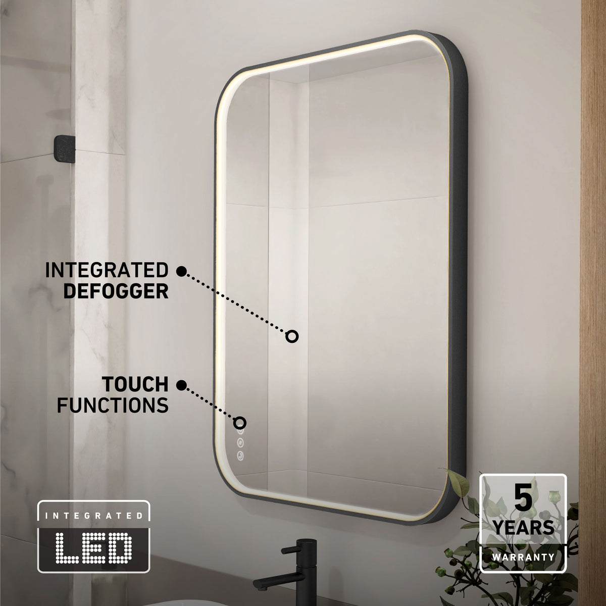 Artika Royce 24″x32″ dimmable anti-fog LED mirror with touch controls, adjustable color temp, and 5-year warranty.
