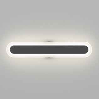 The Artika Pista modern LED bathroom vanity light 5 CCT features a sleek oval design in matte black, with a dark center framed by a bright illuminated border, emitting a soft white glow for contemporary bathrooms.