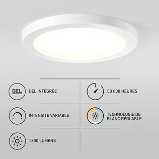Artika Europa Disk 9 in. Modern LED Flush Mount Ceiling Light, a round fixture with 1300 lumens, dimmability, adjustable color, and 50,000-hour life.