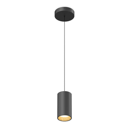 The Artika Alton mini LED pendant light 5 CCT features a modern black cylindrical shade with a light-colored interior, suspended from a thin cord and round ceiling mount.