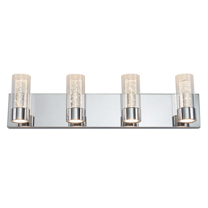 Artika Essence 27-in LED vanity light features a modern design with cylindrical glass shade and chrome rectangular base for bathrooms.