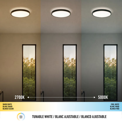 Three rooms with Artika Isara 12″ RGBIC LED lights set to warm, neutral, and cool white above windows.