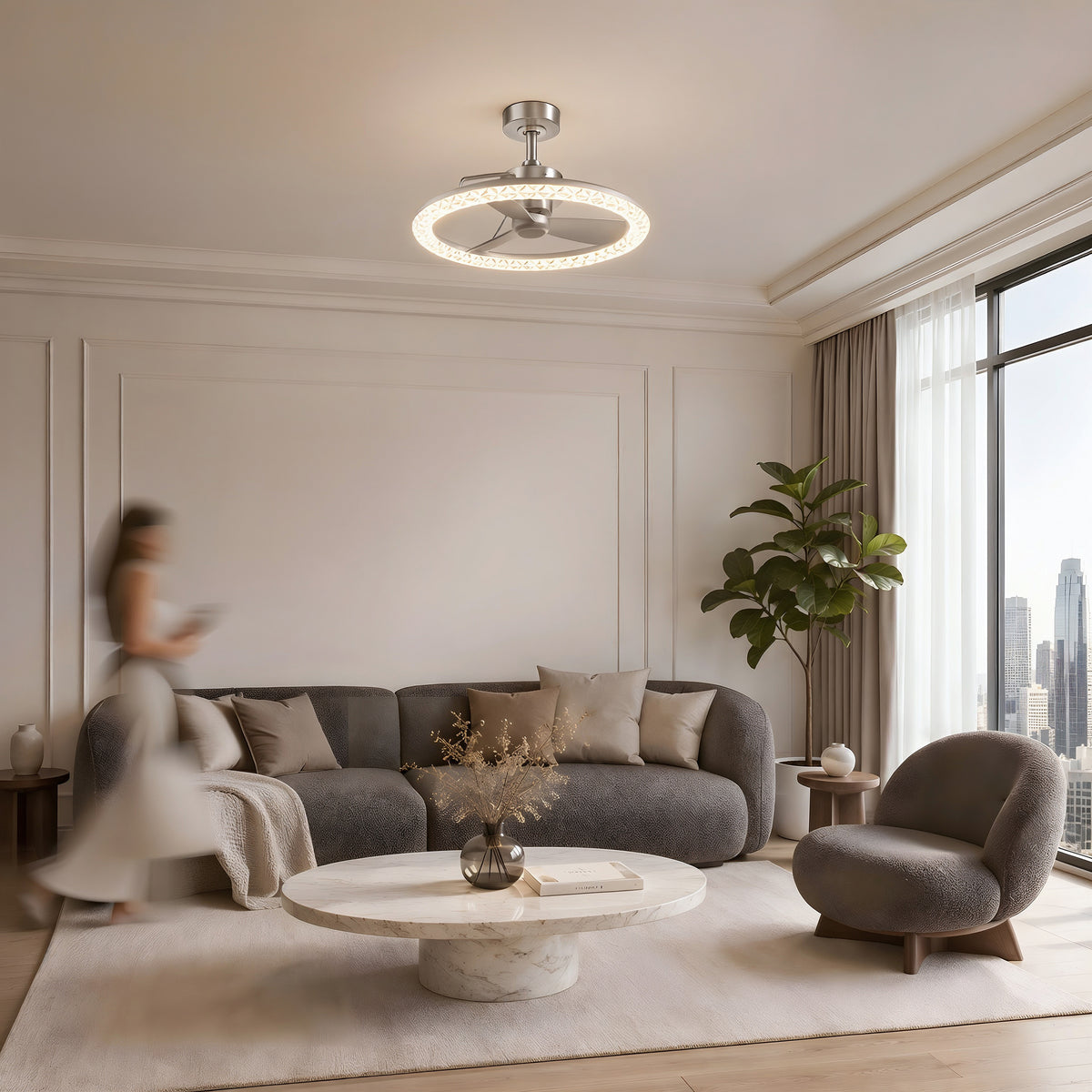 Carat 23 in. (58 cm) LED modern fandelier ceiling fan with light - includes remote