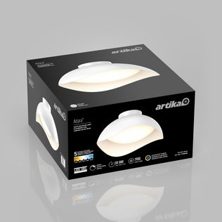 Adara 15 in. (38 cm) Modern LED Flush Mount Ceiling Light 5 CCT pictured on its product box.
