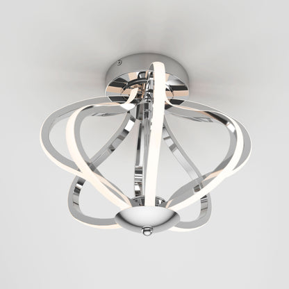 The Artika Meridian LED flush mount light features curved chrome arms and built-in LED strips, offering a sculptural, contemporary look ideal for modern white ceilings.