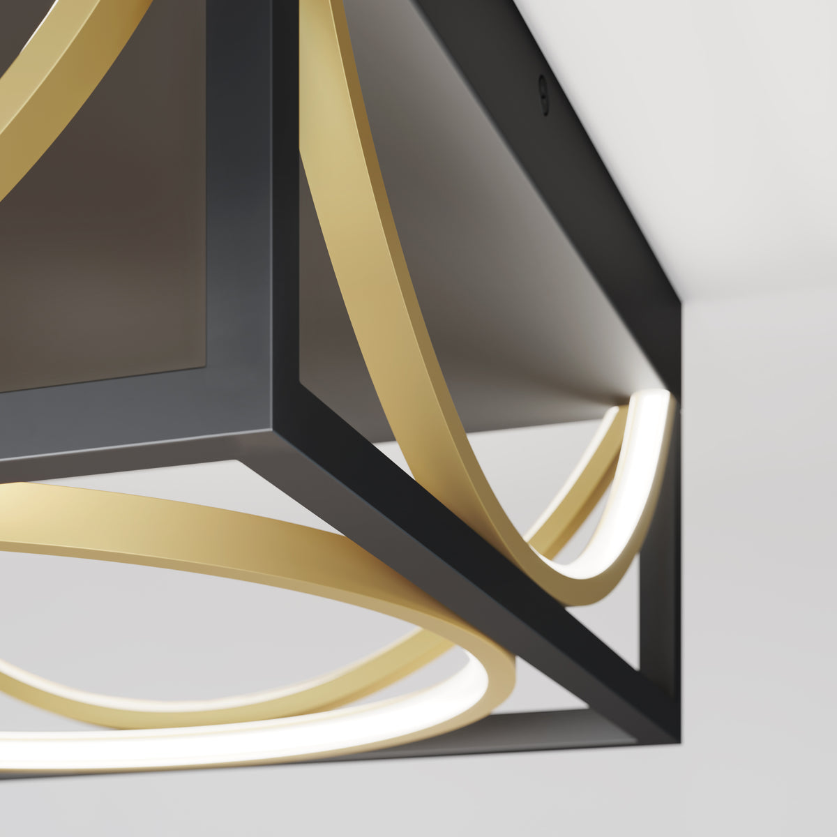 Artika Luxury 13 in. Modern LED Flush Mount Ceiling Light with black frame and gold accents, featuring integrated LED on white ceiling.