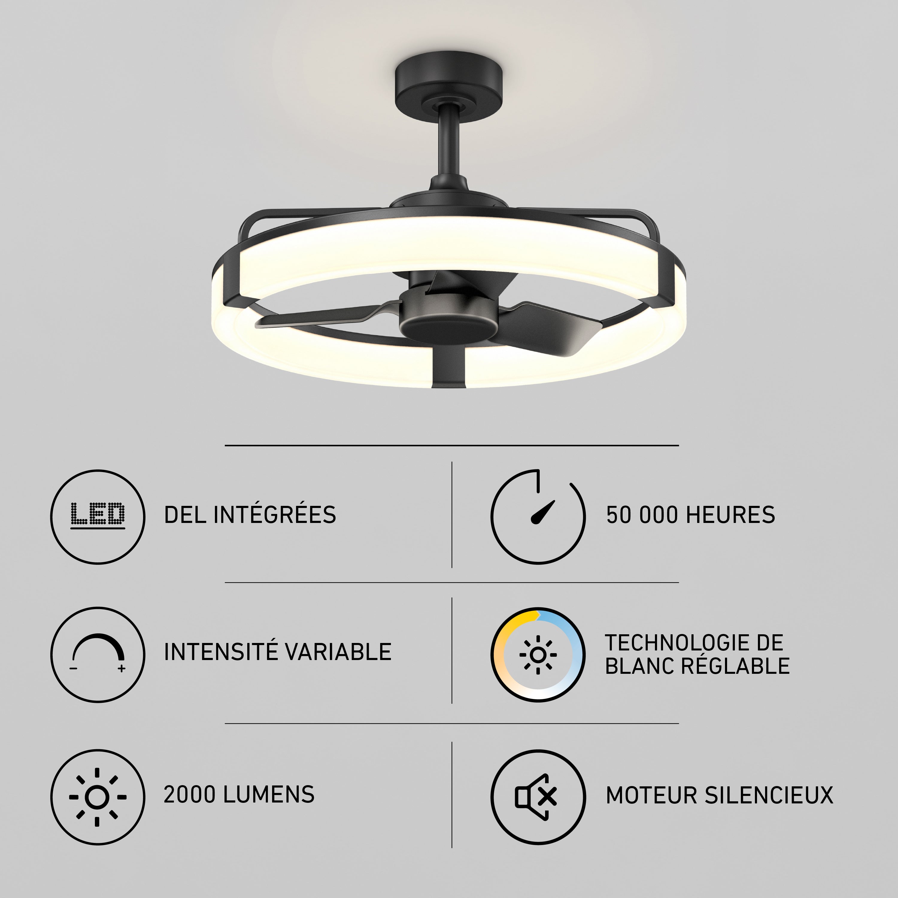 Sunnyvale 23 in. LED modern ceiling fan in Black | Artika