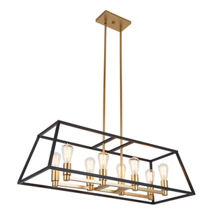 Artika Carter Long 8-light chandelier in black and gold—modern LED pendant with eight exposed bulbs for a bold, elegant look.