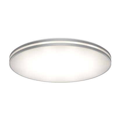 Artika GLOW 30″ LED Flush Mount Ceiling Light, 5 CCT with remote, frosted center, metallic silver trim—viewed from below.