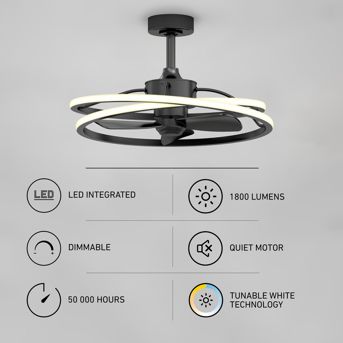 Coda 58 cm (23 in.) LED moderno fandelier ventilador de techo con luz - control remoto incluido