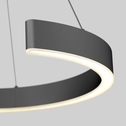 Close-up of the Artika Vance modern LED pendant light 3 CCT, featuring a matte gray circular design with integrated LEDs and slim suspension cables against a plain light gray background.