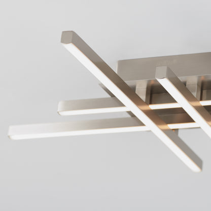 Close-up of the Artika Grid LED flush mount, featuring four horizontal parallel LED bars on a rectangular metallic base, set against a plain white ceiling.