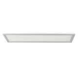 A rectangular, flat LED ceiling light panel with a slim silver frame, viewed from below against a white background.