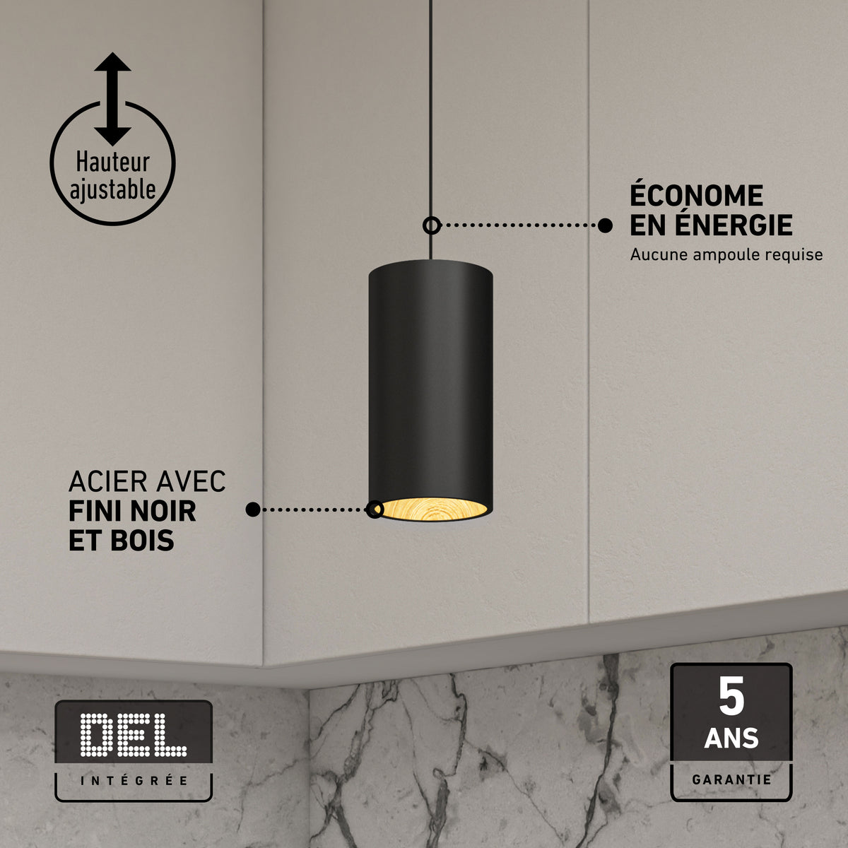 Artika Alton mini LED pendant light, 5 CCT options, adjustable height, 5-year warranty—ideal for kitchens.