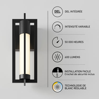 Rectangular Artika Walt indoor-outdoor LED wall light featuring dimmable 600-lumen adjustable white light with 50,000-hour life and easy installation.