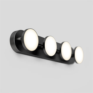 The Artika Santori 27-in LED Vanity Light features a matte black finish with four white bulbs, shown here on a light gray bathroom wall.