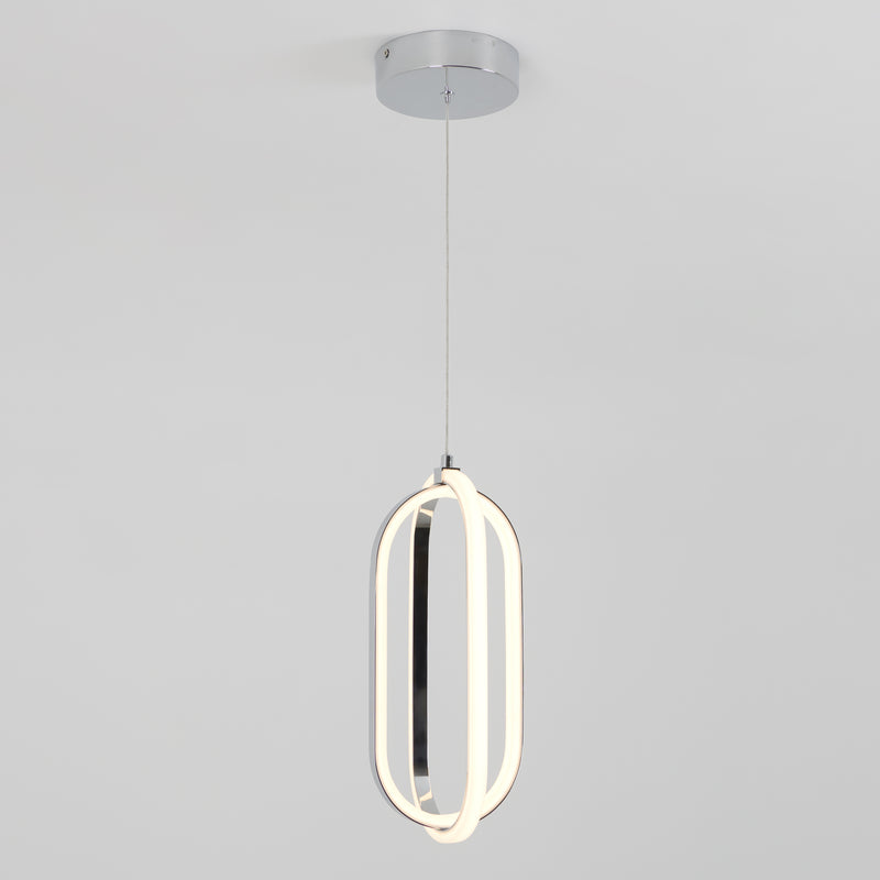 The Artika Arlo 1-light LED pendant features a modern oval-shaped design and hangs from a silver ceiling mount against a plain white background.