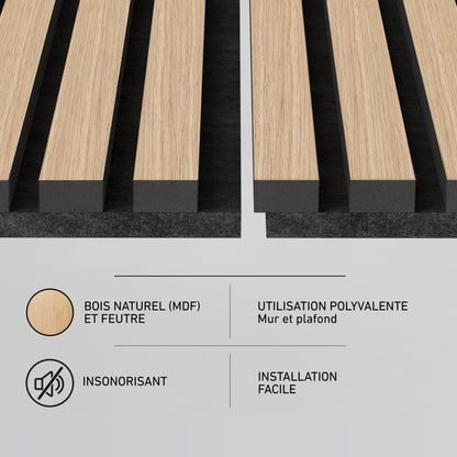 Artika Sonolok 15.5 ft sound-absorbing wall panel kit (4-pack) features icons and French text for easy installation on black felt.