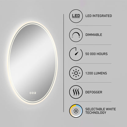 Artika Corby 22″x28″ LED mirror: 3 CCT selectable, defogger, dimmable, 50,000 hrs lifespan, 1200 lm output.