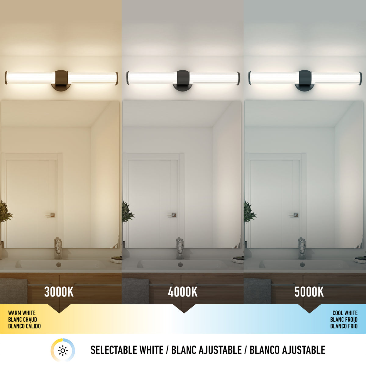 Kendra LED contemporary bathroom vanity light 3 CCT