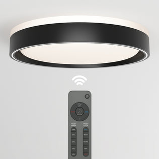 The Artika Callisto 15 in. LED flush mount light features a modern circular design with a black edge, white diffuser, and comes with a remote control for wireless brightness and color temperature adjustment across 5 CCT settings.