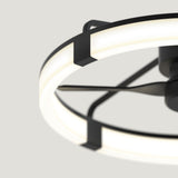 Close-up view of a modern ceiling light fixture with a circular LED ring and black metal supports, set against a light gray background. The design is minimalist and contemporary.