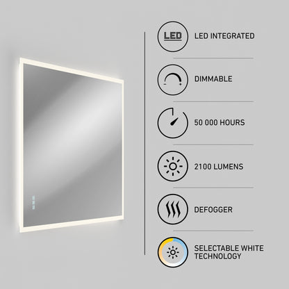 Mavis 48" x 36" Rectangular LED Mirror, 3CCT, with Defogger