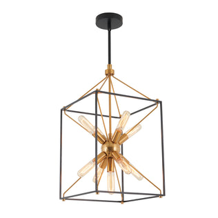 Artika Clyde 9-light pendant features exposed bulbs in a black and gold cage—stylish, energy-efficient lighting for modern spaces.