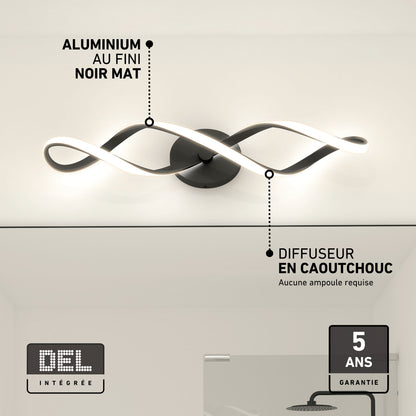 Artika Swirl 27-in 3-Light Modern LED Vanity Light, black finish with rubber diffuser, includes a 5-year warranty.