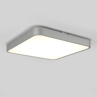 The Artika Europa 18 in. LED flush mount light features a modern square design with rounded corners, a sleek gray frame, and bright, even illumination—perfect for any white ceiling. Includes remote control for added convenience.