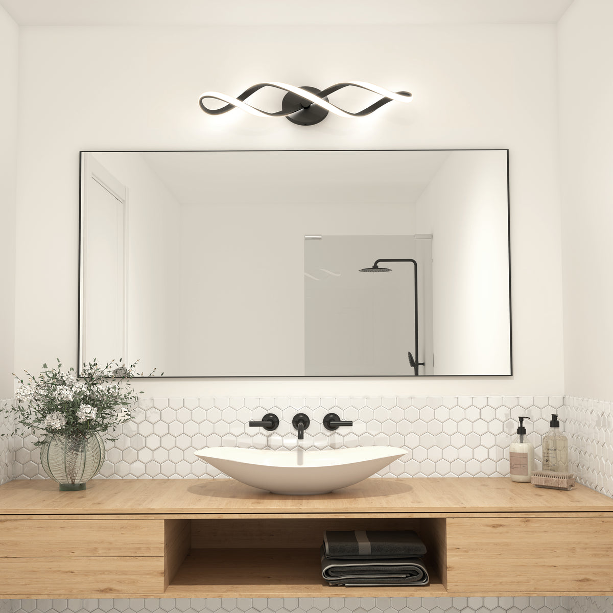 Swirl 27 pulg (68 cm) luminario de vanidad de 3 luces LED moderno para baño