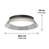 A round ceiling light with a black base and translucent angled shade, measuring 38.2 cm (15.04 in) in diameter and 10 cm (3.94 in) in height.