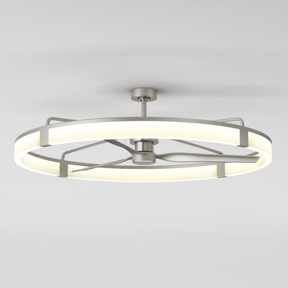 Artika Sunnyvale 52 in. LED modern ceiling fan with remote, featuring a metallic frame, mounted on a light gray ceiling.